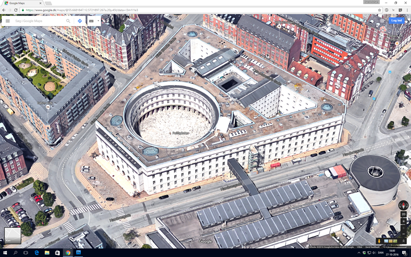 Google Maps med Politigården i skråprojektion