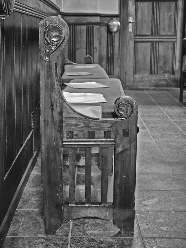 One of the two remaining original church pews (benches) designed by Valdemar Koch. It's construction and form has inspired the design of the new, simplified design.